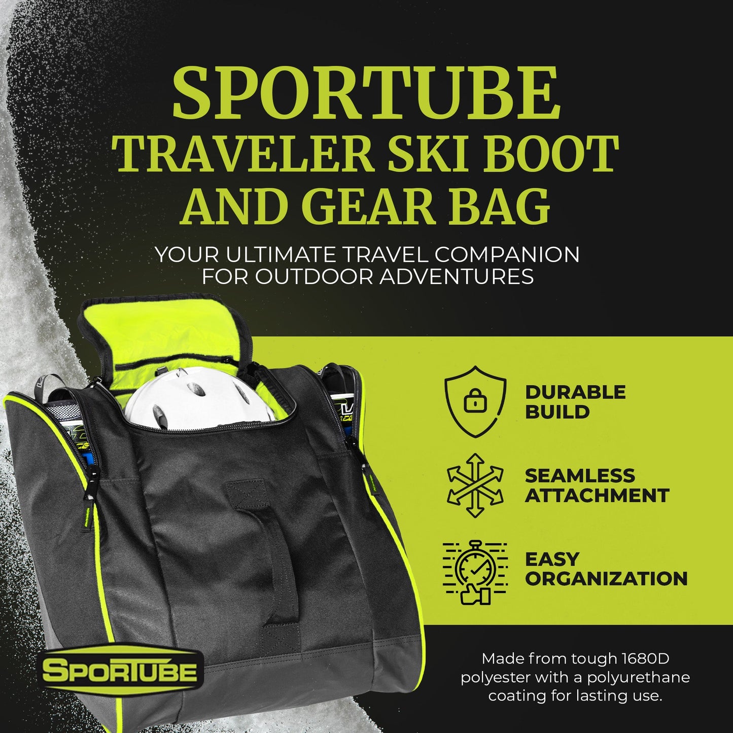 Sportube Traveler 50 Liter Padded Ski Boot & Gear Backpack Bag, Green/Black