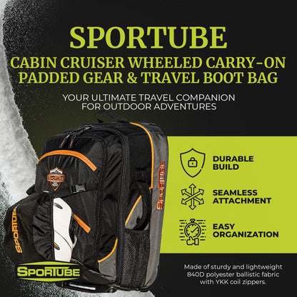Sportube Cabin Cruiser Wheeled Carry On Padded Gear & Travel Boot Bag, Orange