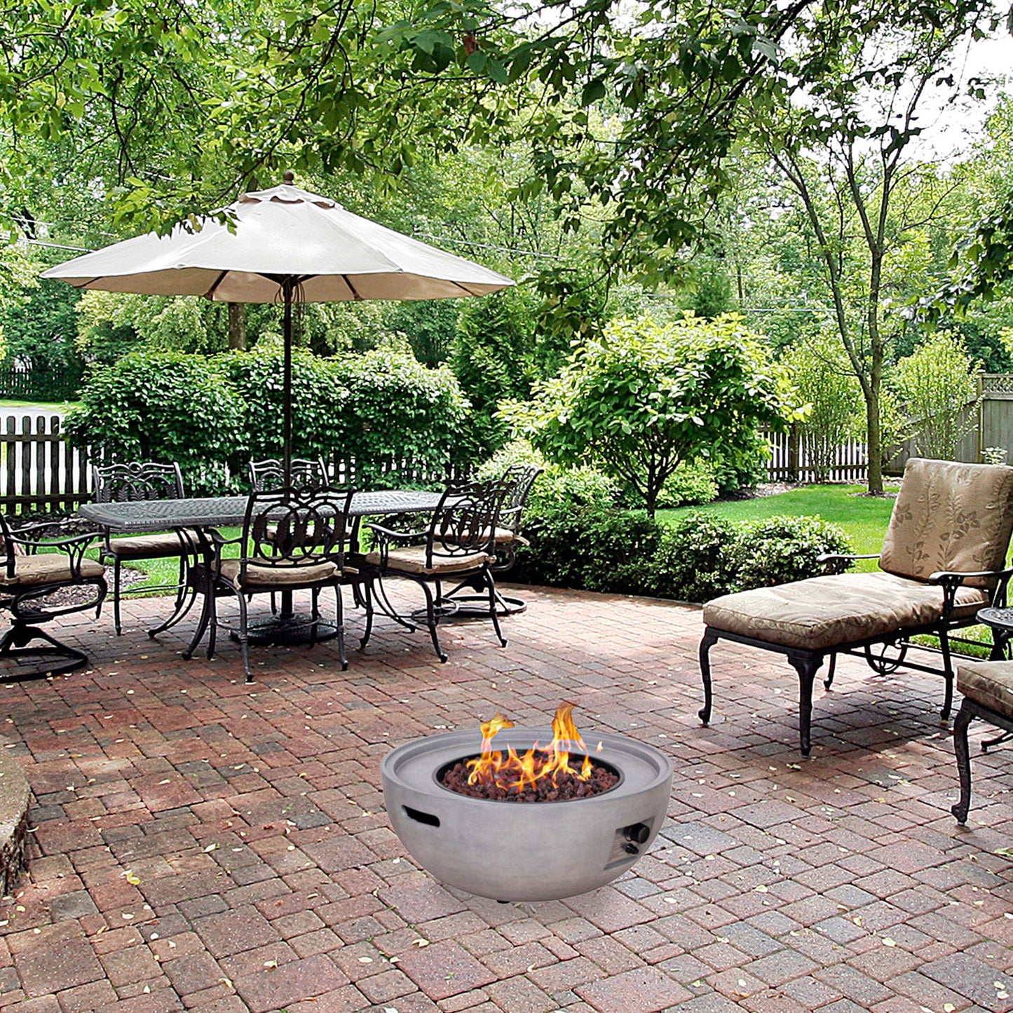 Four Seasons Courtyard 50,000 BTU Round Outdoor Backyard Concrete Gas Fire Pit