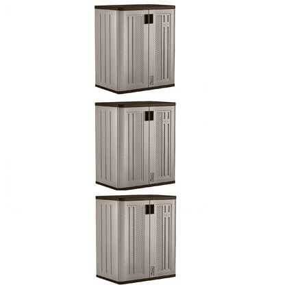 Suncast 9 Cu Ft Heavy Duty Resin Garage Base Storage Cabinet, Platinum (3 Pack)