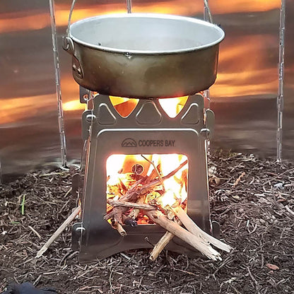 Hiker Twig Stove and Ferro Firestarting Package - Choice or Stainless Steel or Titanium