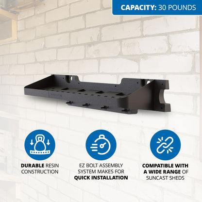 Suncast 25 x 8 Inch Shelf Accessory with Hooks for Outdoor Shed, Black (2-Pack)