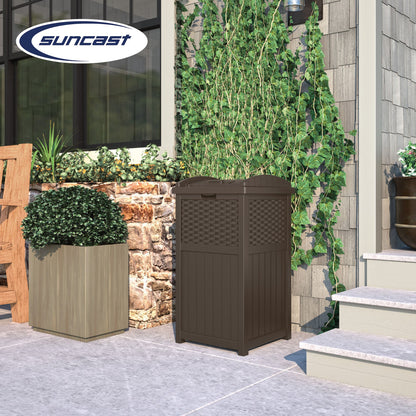 Suncast Trash Hideaway Outdoor Garbage & Outdoor Patio Storage Deck Box, Brown