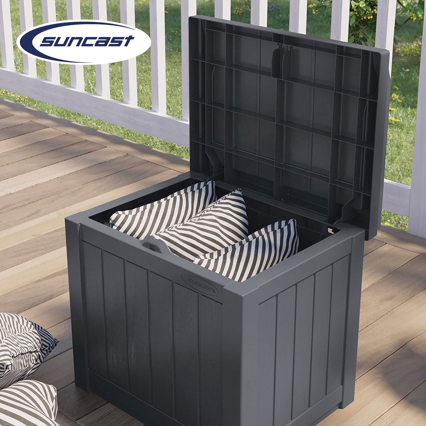 Suncast 22 Gal Outdoor Patio Small Deck Box w/Storage Seat, Cyberspace (4 Pack)