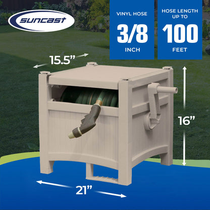 Suncast 100 Ft Capacity Stationary Resin 5/8" Garden Hose Reel Hideaway (2 Pack)