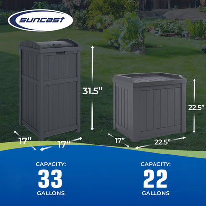 Suncast 22 Gallon Outdoor Small Deck Box & 30 Gallon Trash Waste Bin, Cyberspace