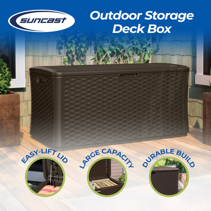 Suncast 134 Gallon All-Weather UV-Resistant Outdoor Patio Storage Deck Box, Java