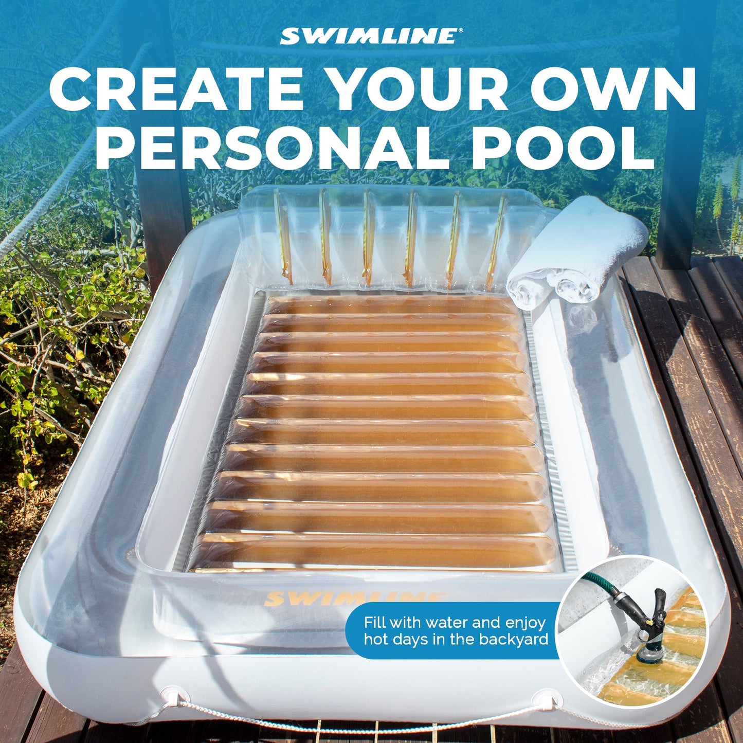 Swimline Luxe Edition Inflatable Suntan Tub Floating Pool Lounger, White & Gold