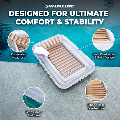 Swimline Luxe Edition Inflatable Suntan Tub Floating Pool Lounger, White & Gold