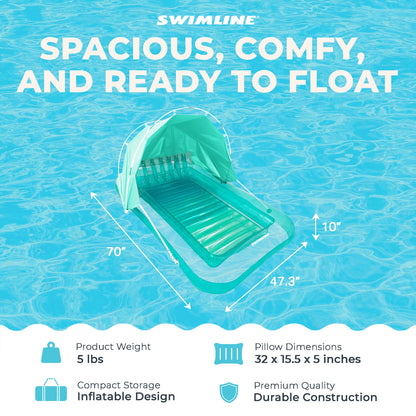 Swimline Original Inflatable Suntan Tub Lounge Float with Adjustable Shade, Mint