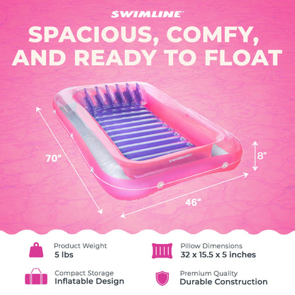 Swimline Classic Edition Inflatable Suntan Tub Floating Pool Hybrid Lounge, Pink