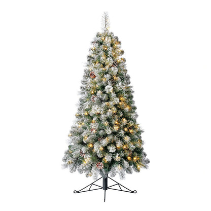Home Heritage Flocked 5' Artificial Half Christmas Tree Prelit w/ 100 LED Lights