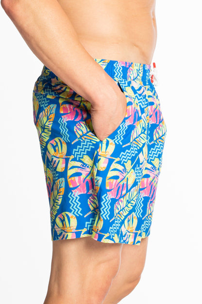 The Oahu Rendezvous | Tropical Leaves Ball Hammock® Pouch 5" Swim Trunks