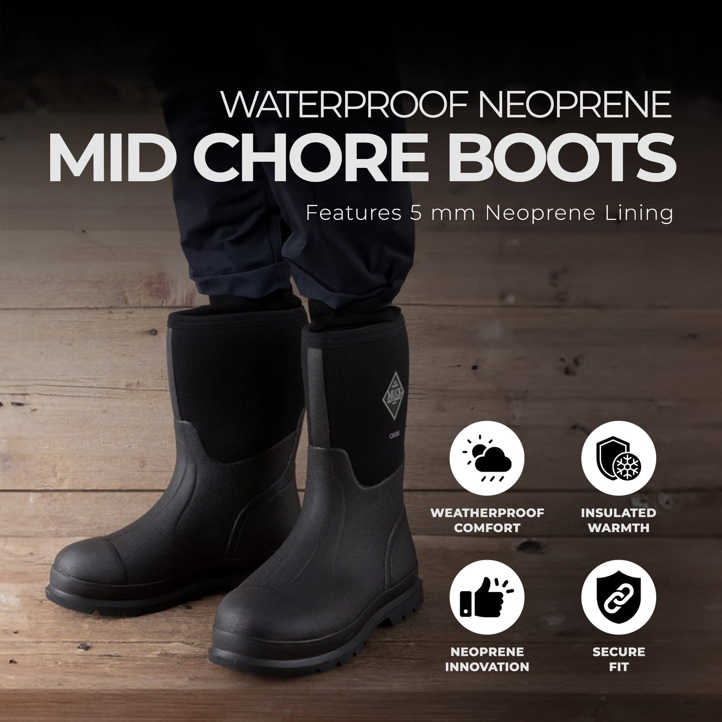 The Original Muck Boot Company Men's Size 10 Waterproof Neoprene Mid Chore Boots