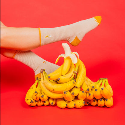 The Banana Jam | Tan and Mustard Heel Hammock™ Crew Socks