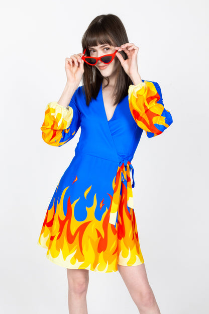 The Blaze Of Glory | Flames Wrap Dress