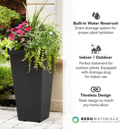 Tierra Verde Symphony Self Watering Square Planter, 15"W x 28"H, Black
