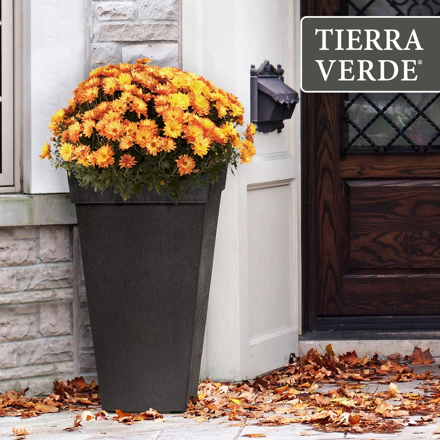 Tierra Verde Symphony Self Watering Square Planter, 15"W x 28"H, Black