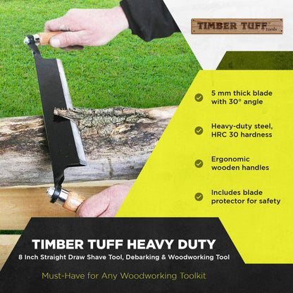 Timber Tuff 8 Inch Straight Draw Shave Tool, Debarking & Woodworking Tool, Black