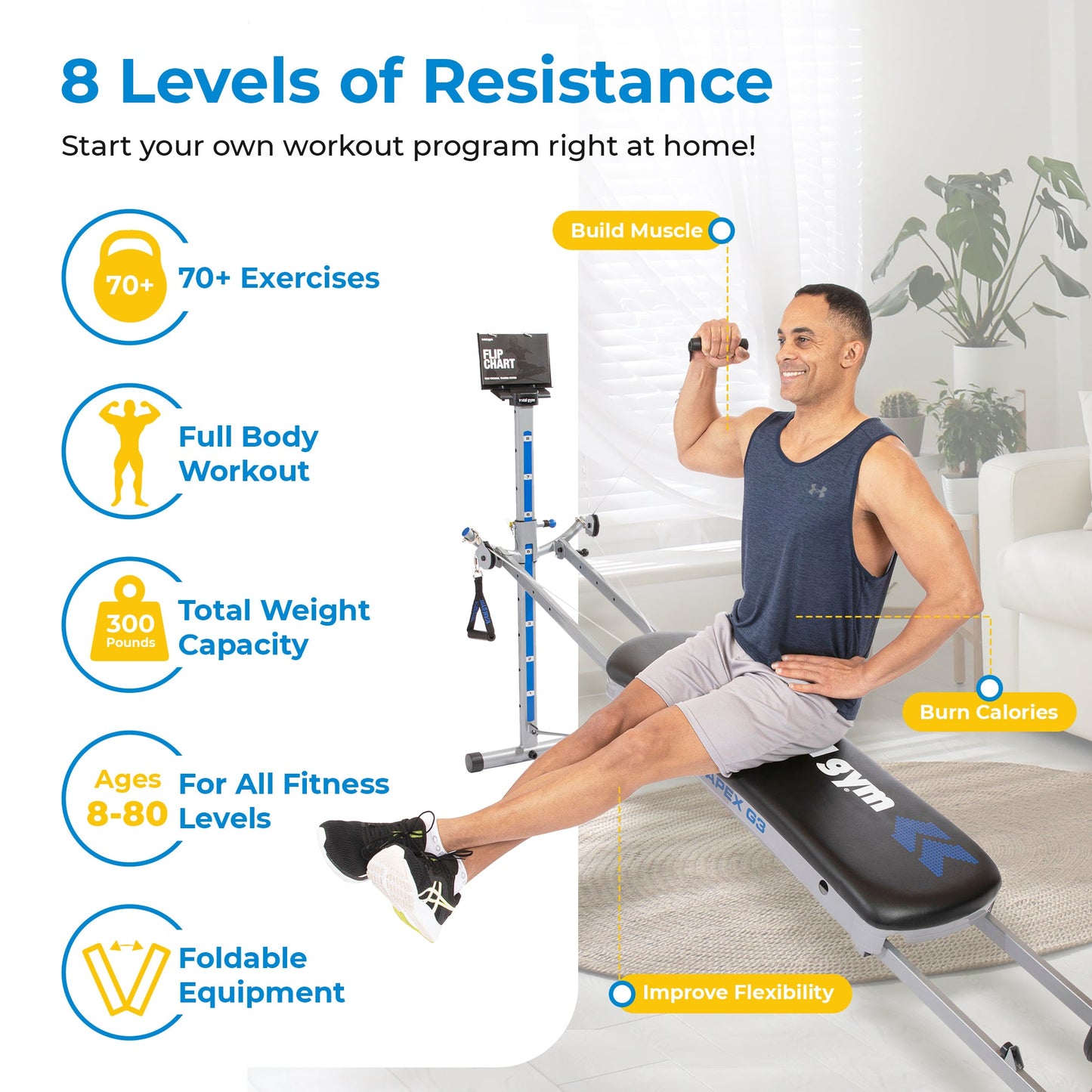 Total Gym APEX G3 Home Fitness Incline Weight Trainer with 8 Resistance Levels