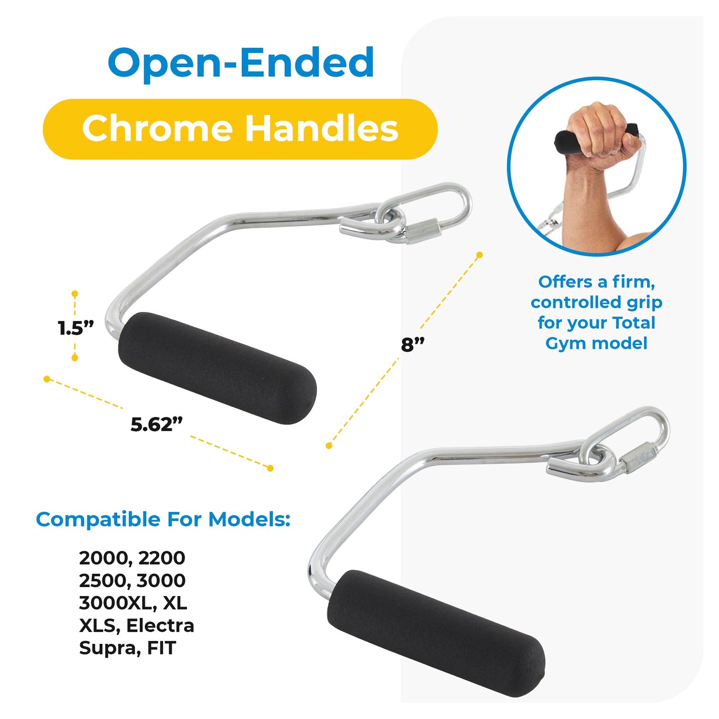 Total Gym 17500 Open Ended Chrome Handles for Total Gym Home Workout Machines