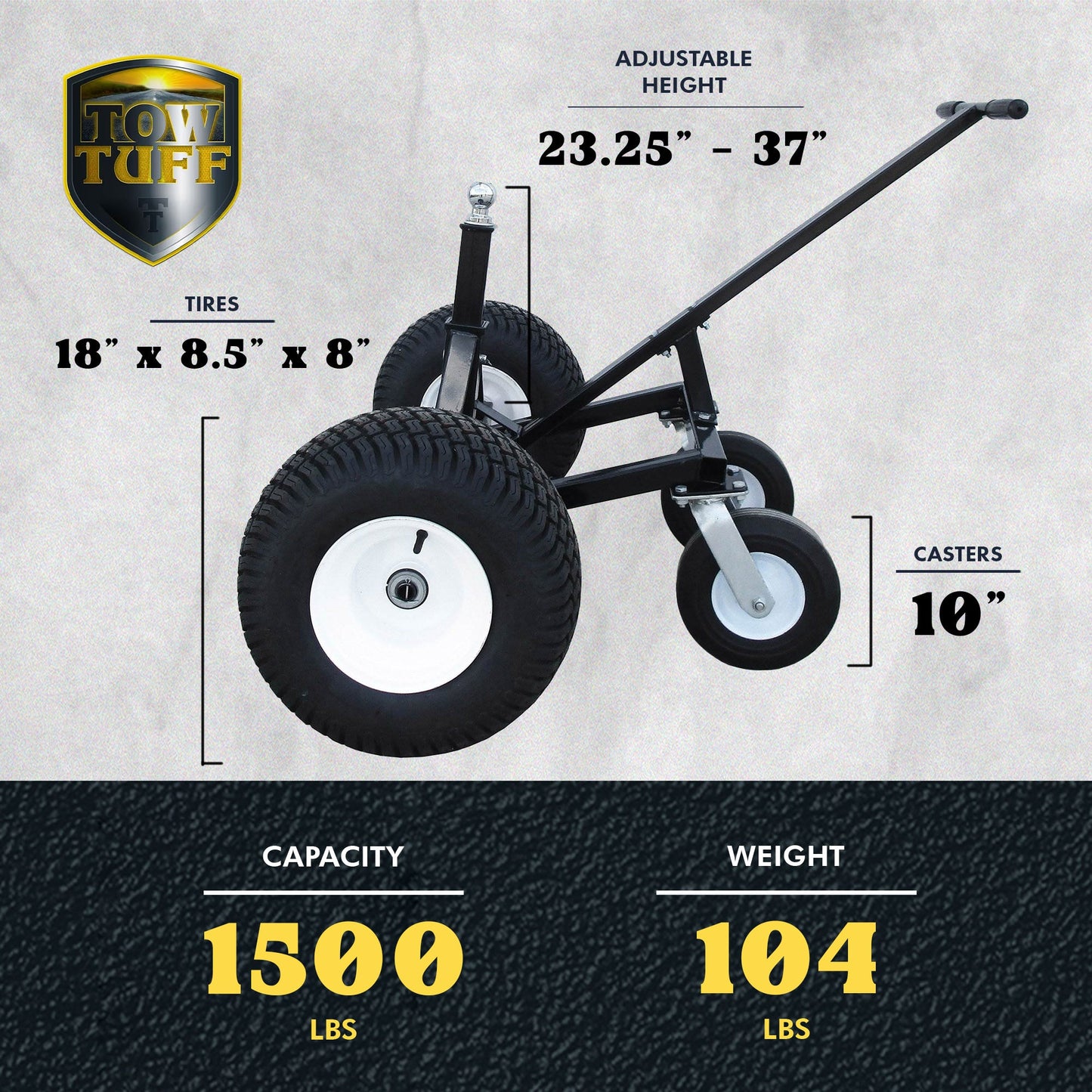 Tow Tuff TMD-15002C Adjustable Steel 1500 lb Heavy Duty Trailer Dolly w/ Caster