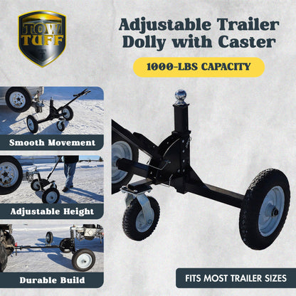 Tow Tuff TMD-1000CATV Adjustable Steel 1000lb Heavy Duty Trailer Dolly, Black