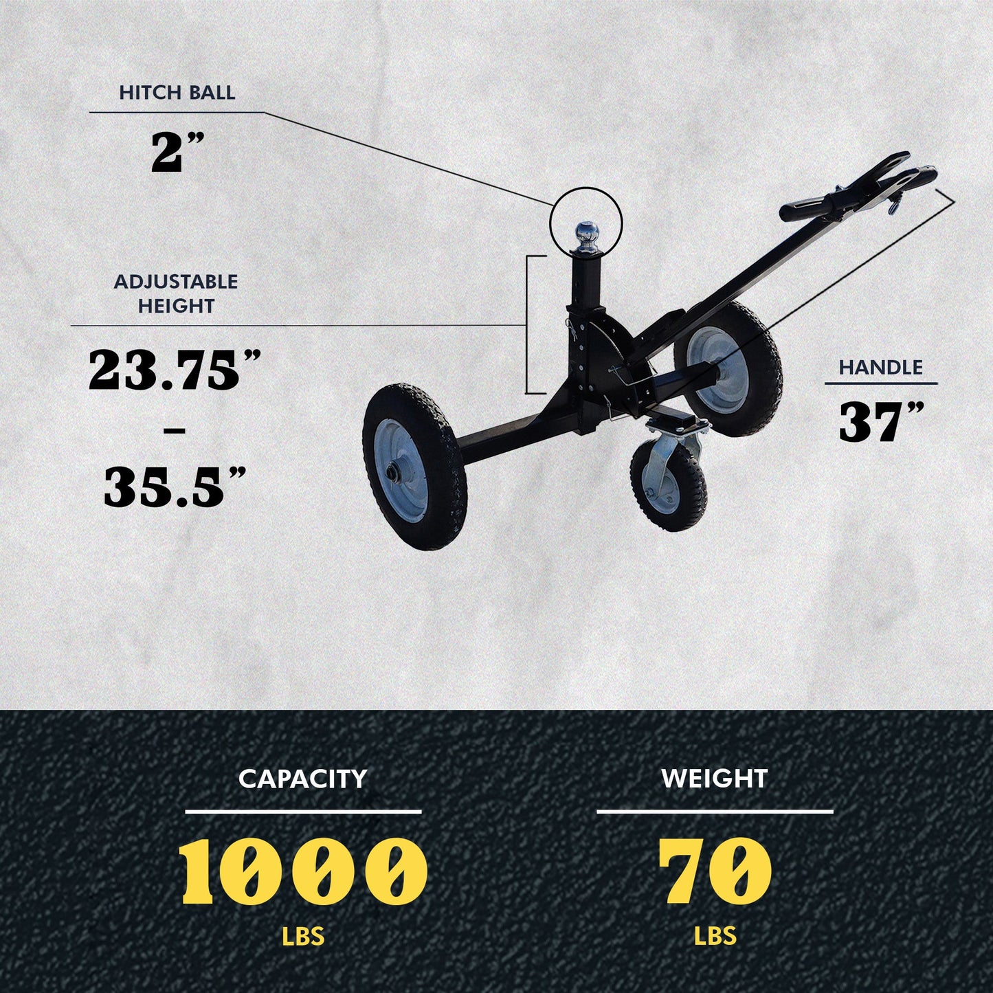 Tow Tuff TMD-1000CATV Adjustable Steel 1000lb Heavy Duty Trailer Dolly, Black
