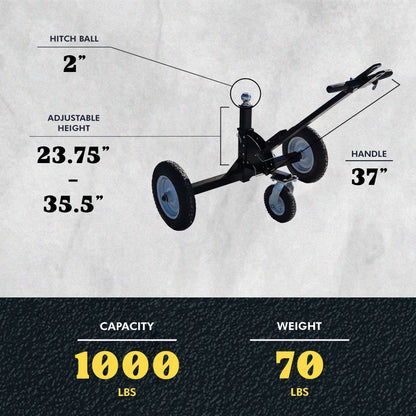 Tow Tuff TMD-1000CATV Adjustable Steel 1000lb Heavy Duty Trailer Dolly, Black