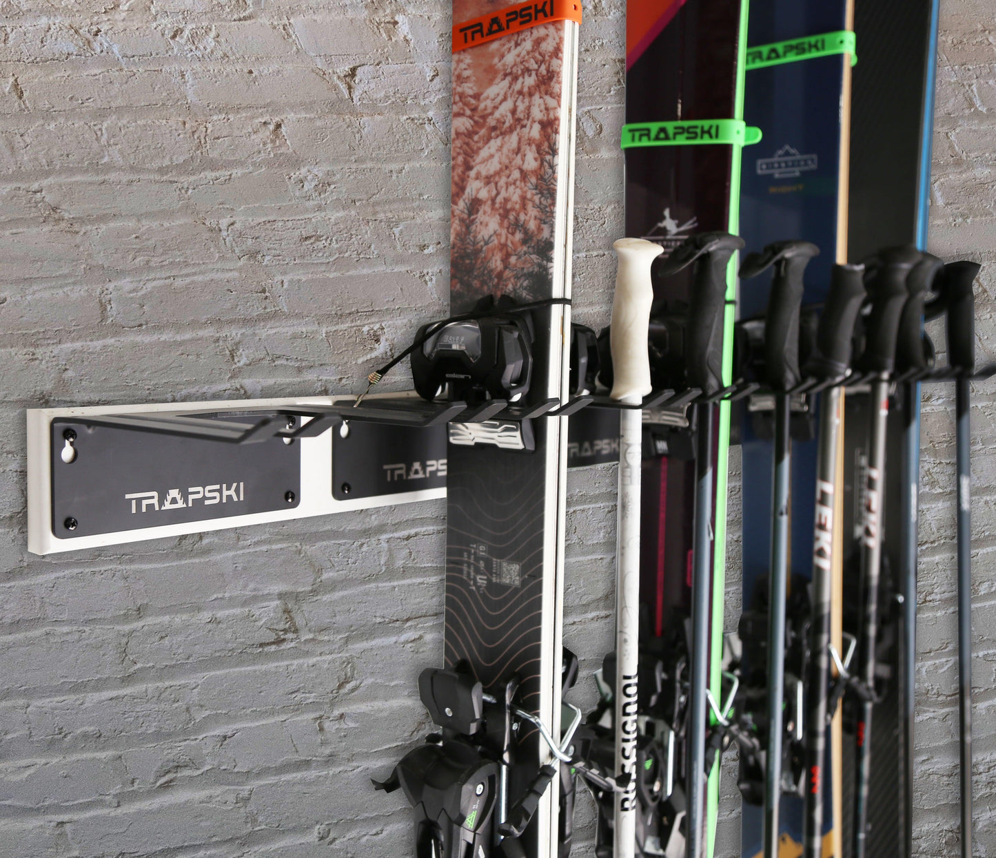 TRAPAWAY Wall Rack | Holds Skis or Snowboard by Bindings | Garage Organizer for Yard Tools, Gear & Equipment | Aluminum | No Moving Parts to break or pinch | Made in the USA