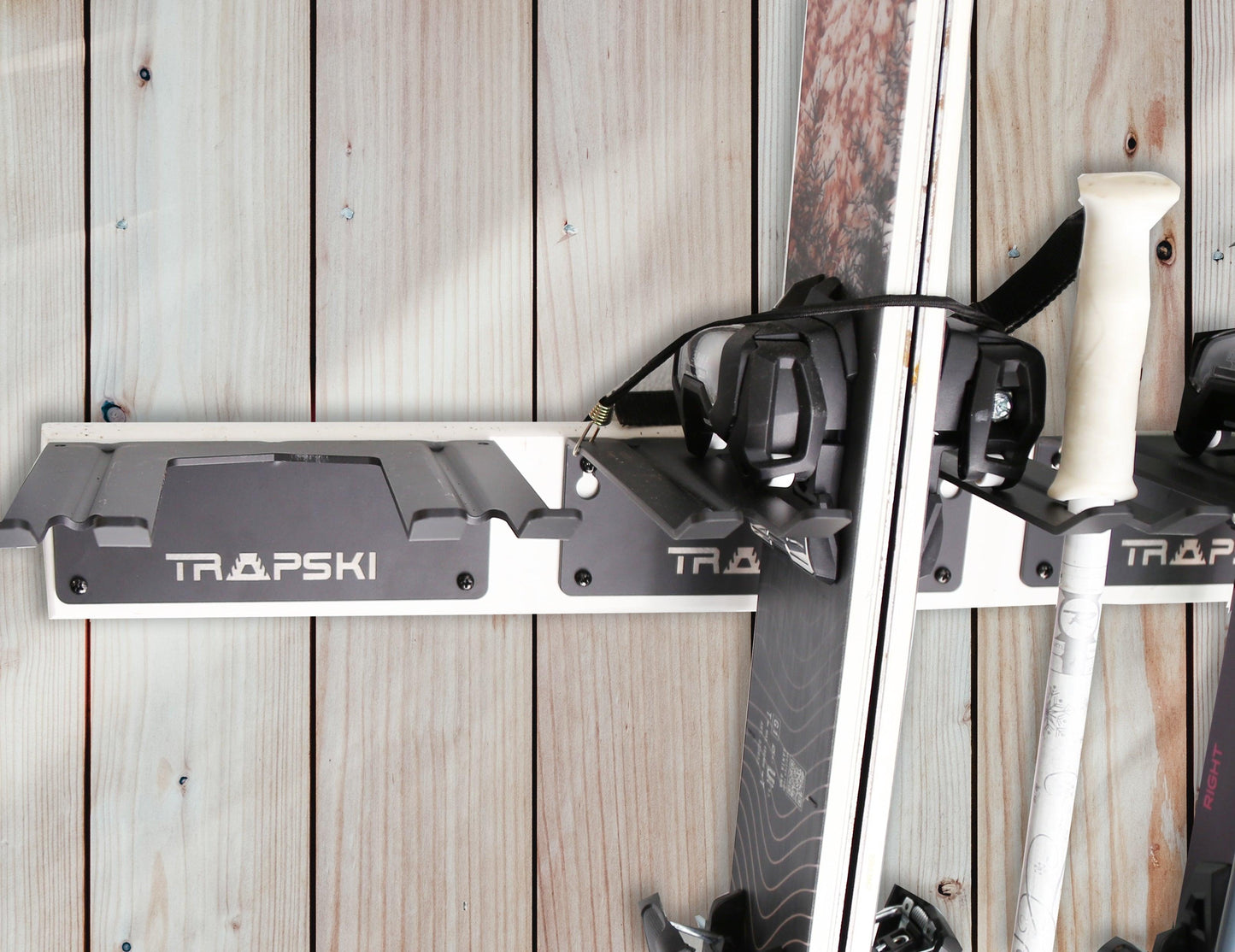 TRAPAWAY Wall Rack | Holds Skis or Snowboard by Bindings | Garage Organizer for Yard Tools, Gear & Equipment | Aluminum | No Moving Parts to break or pinch | Made in the USA