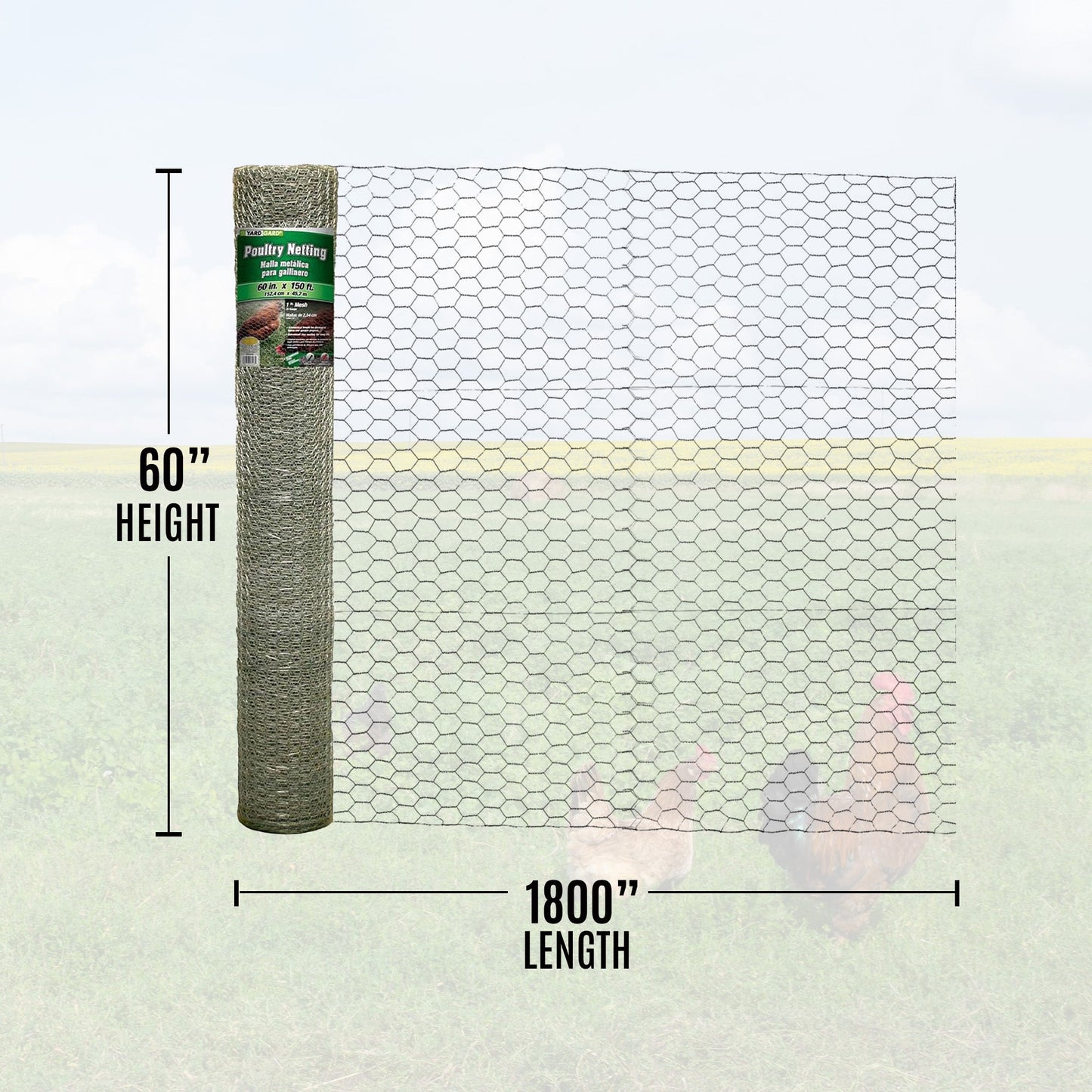 YARD GARD 150 Foot Galvanized Poultry Chicken Coop Wire Netting Mesh Fencing