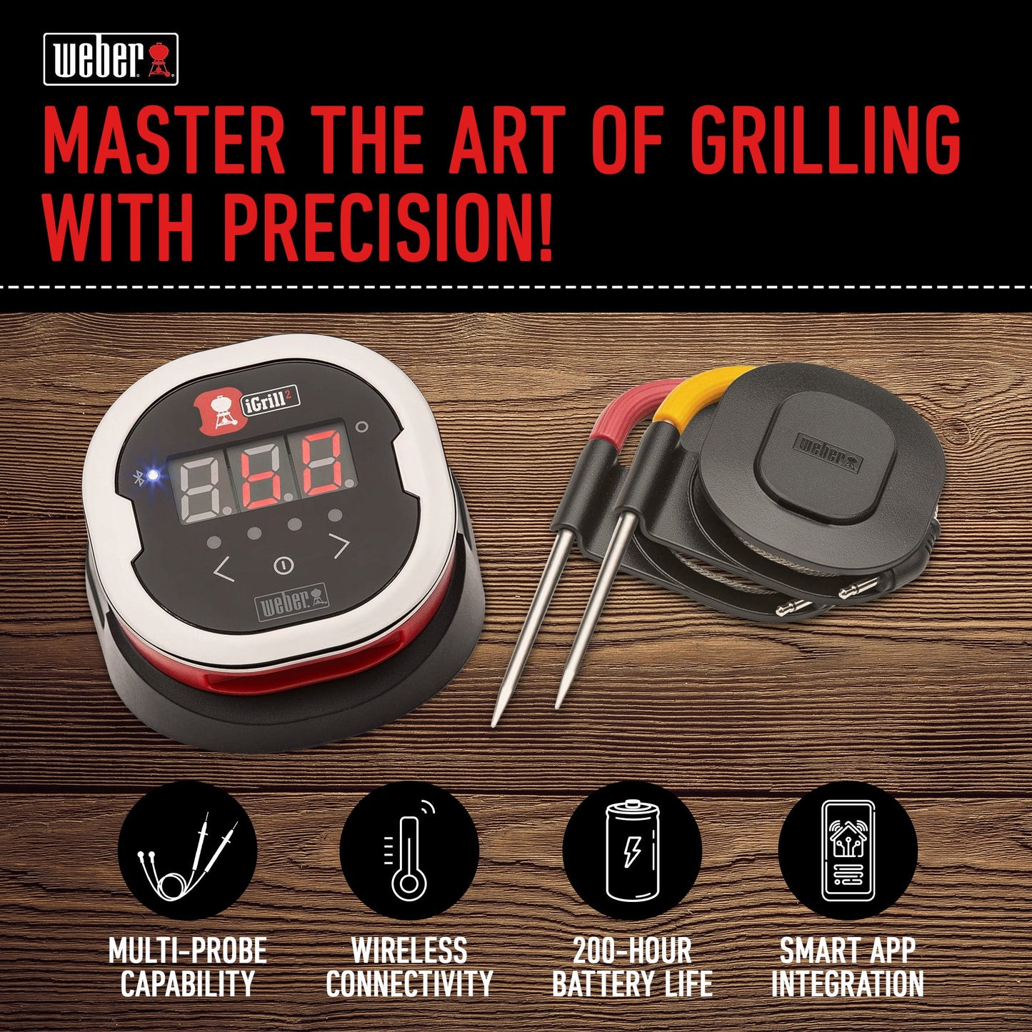 iDevices iGrill 2 Bluetooth Smart Meat Thermometer with Color Coded Meat Probes