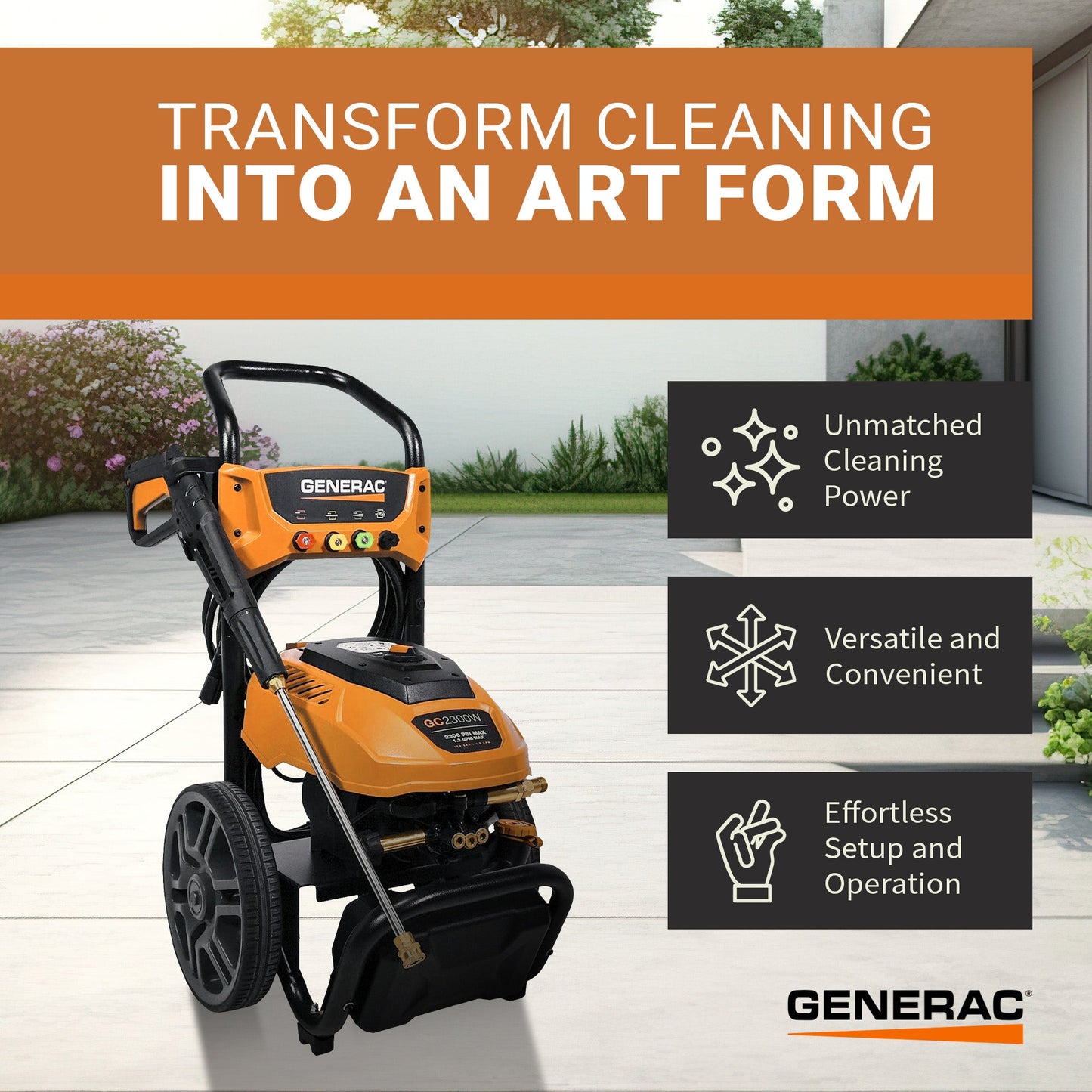 Generac 2300 PSI Electric Pressure Washer w/Auto Stop Switch & Detergent Tank