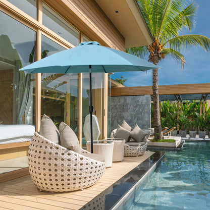 Four Seasons Courtyard 9 Foot Crank Lift Auto Tilt System Patio Umbrella, Green