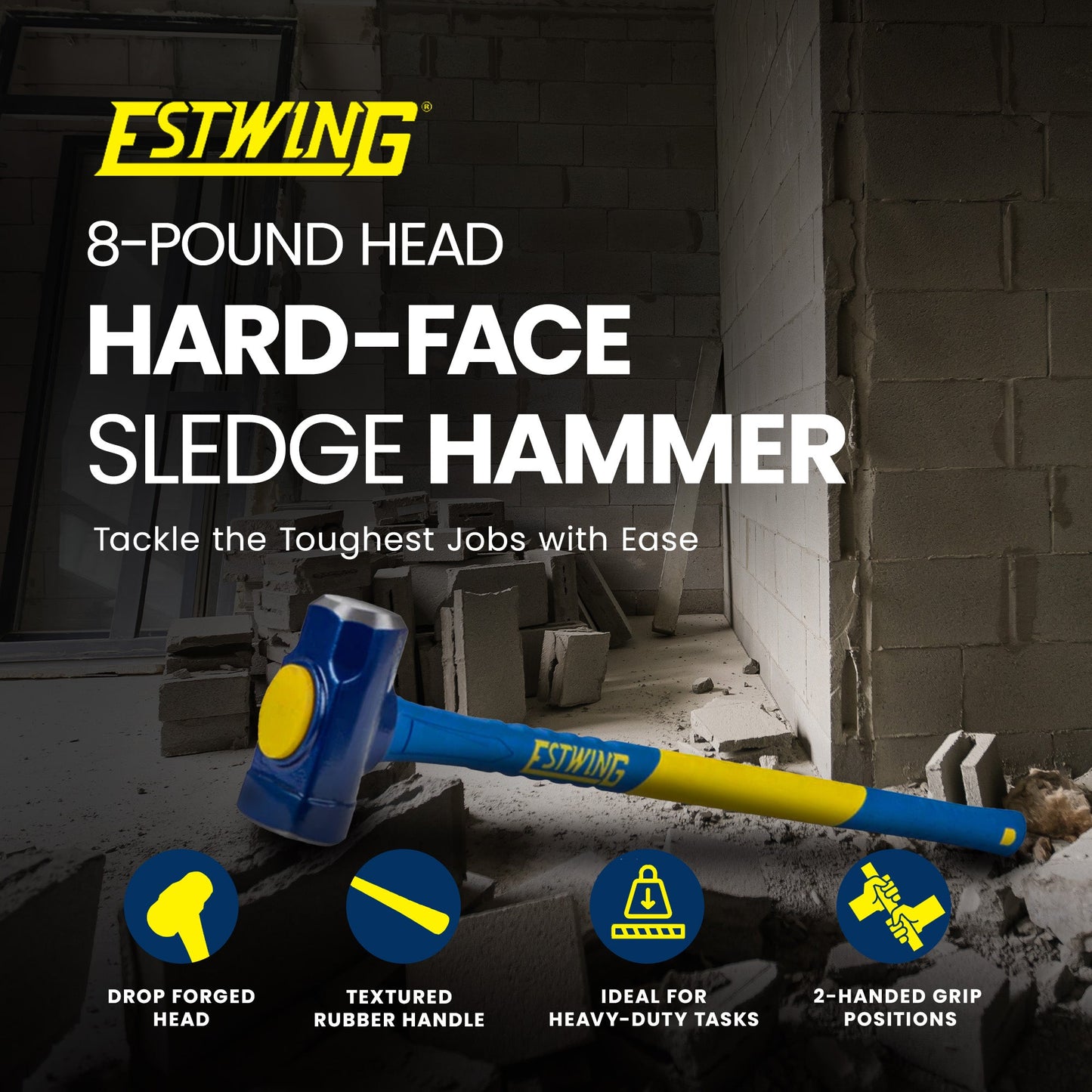 Estwing 8 Pound Head Hard Face Sledge Hammer with 36 Inch Fiberglass Handle
