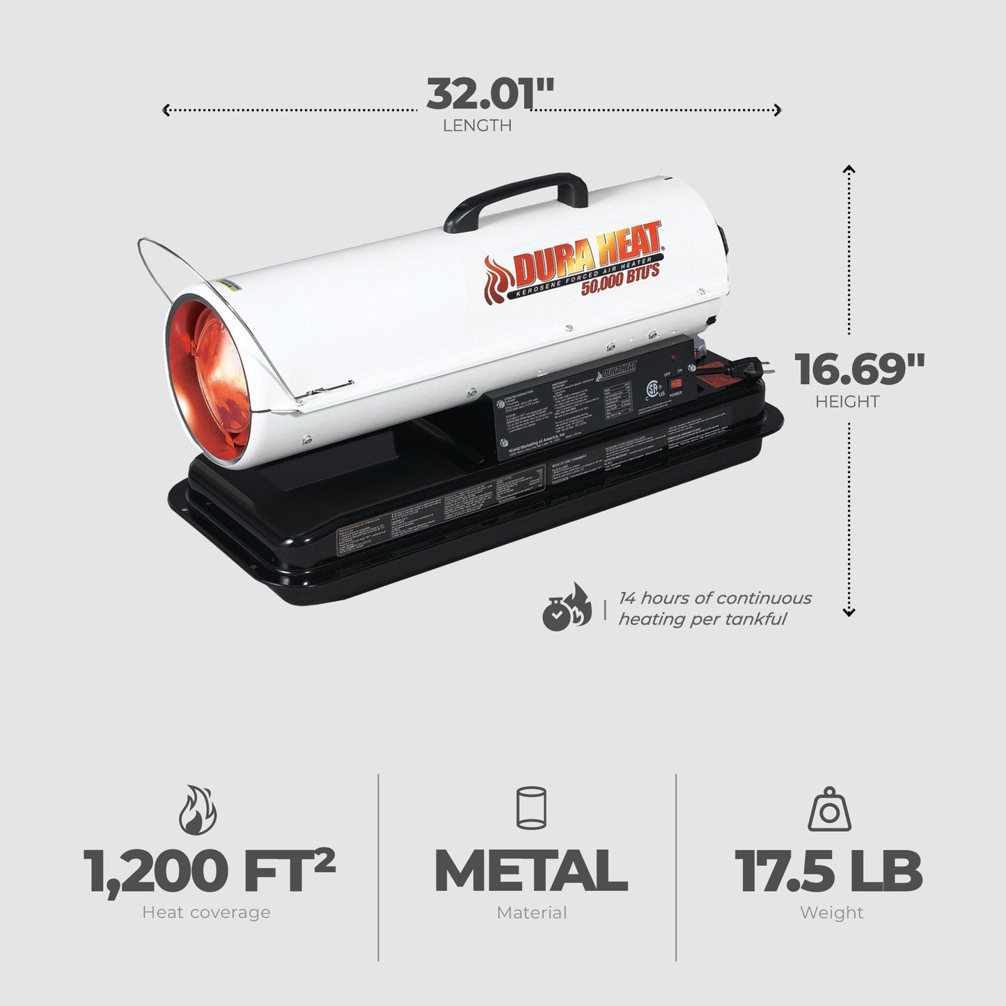 Dura Heat 50,000 BTU Portable Kerosene Forced Air Heater with 5 Gallon Fuel Tank