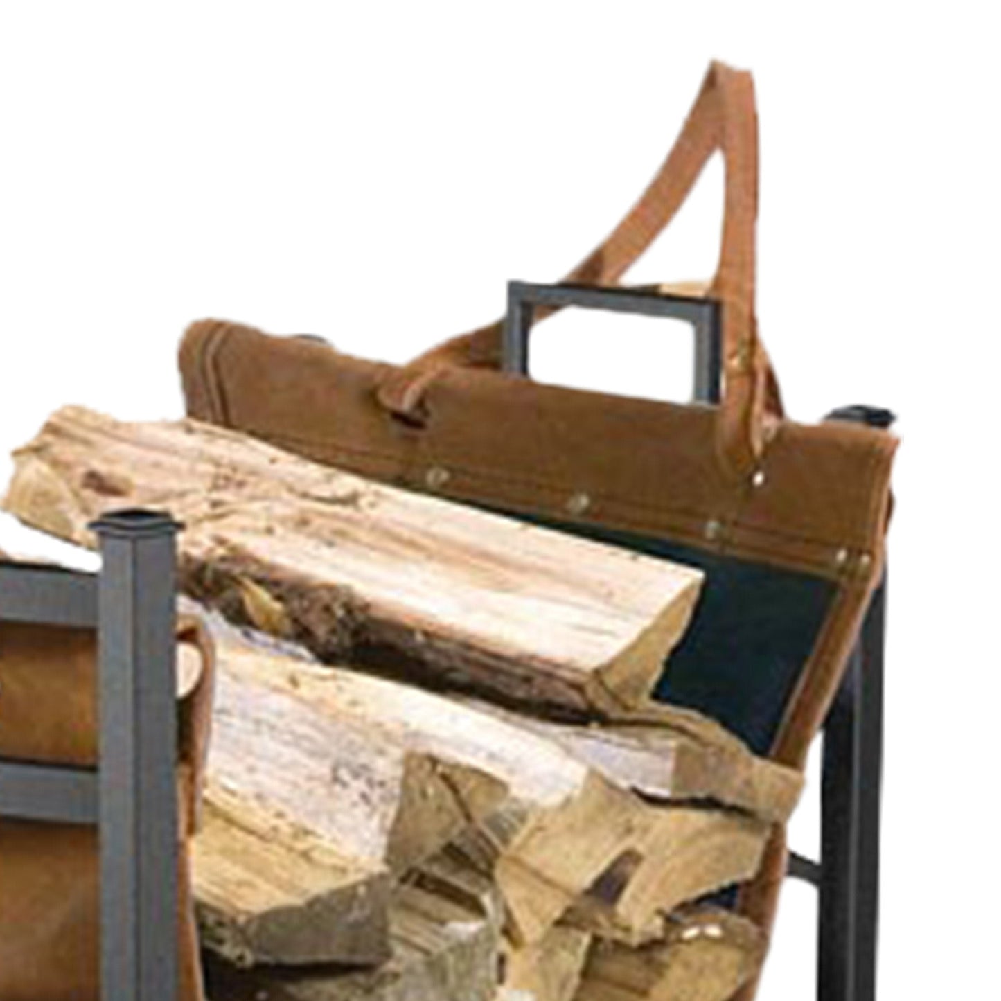 Panacea Mission Log Bin with Synthetic Leather and Alloy Steel Log Carrier Rack