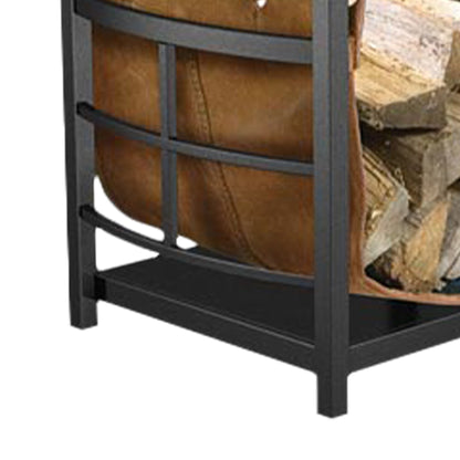 Panacea Mission Log Bin with Synthetic Leather and Alloy Steel Log Carrier Rack