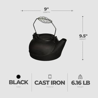 Panacea Fireplace Cast Iron Wood Stove Kettle Humidifier w/ Chrome Handle, Black
