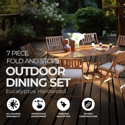 Outdoor Interiors 7 Piece Fold and Store Eucalyptus Hardwood Outdoor Dining Set