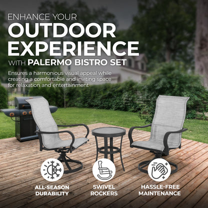 Four Seasons Courtyard Palermo 3 Piece Aluminum Bistro Set with Swivel Rockers