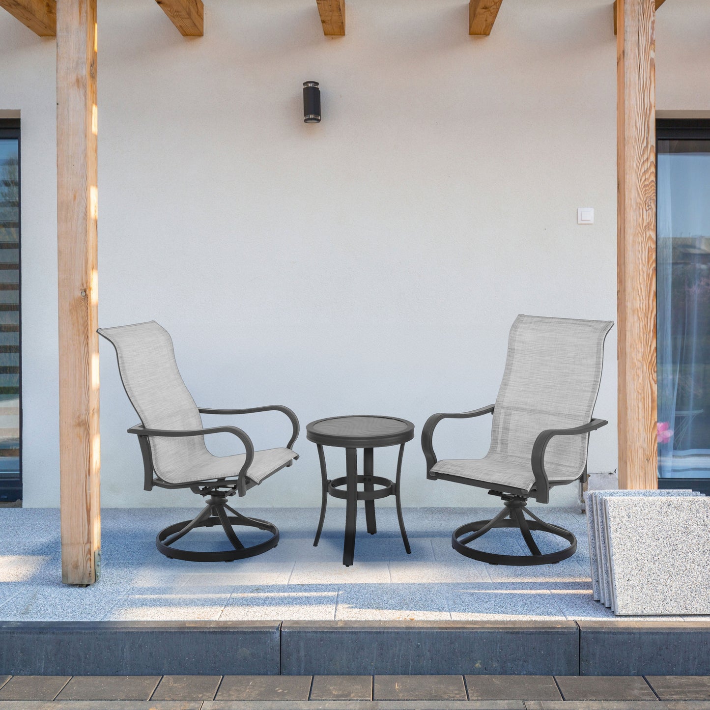 Four Seasons Courtyard Palermo 3 Piece Aluminum Bistro Set with Swivel Rockers