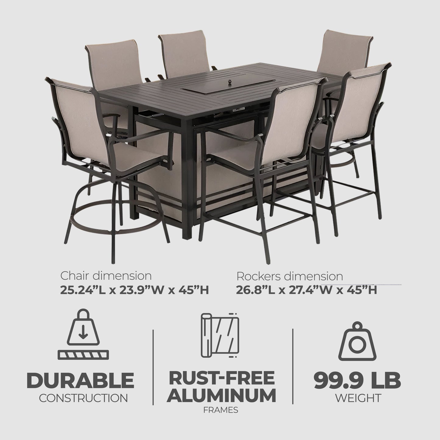 Four Seasons Courtyard Manhattan 6 Piece Patio High Chair Dining Furniture, Gray