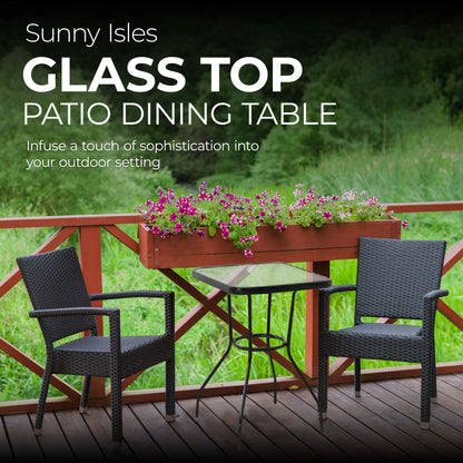 Four Seasons Courtyard Sunny Isles Tempered Glass Top Patio Dining Table, Black