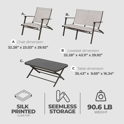 Four Seasons Courtyard Novara 4 Piece Steel Folding Outdoor Conversation Set