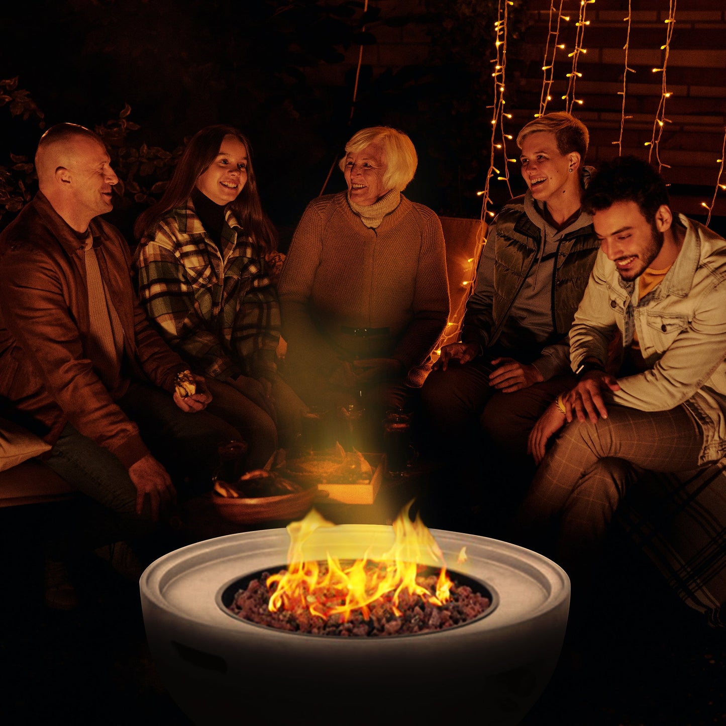 Four Seasons Courtyard 50,000 BTU Round Outdoor Backyard Concrete Gas Fire Pit