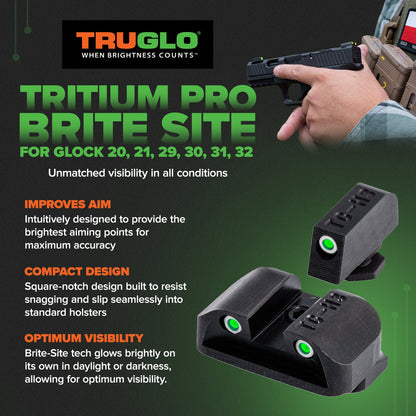 TruGlo Tritium Pro Brite Site High Set Glock Handgun Sight, Glock 20, 21, 29, 30