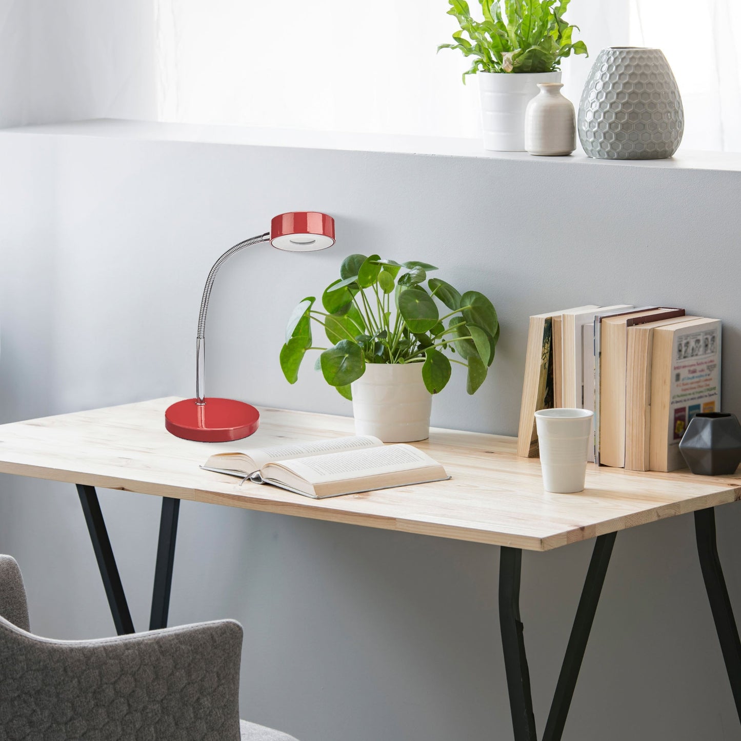 Globe Electric 15.75 x 5 x 52.4 Inches LED Integrated Goose Neck Desk Lamp, Red