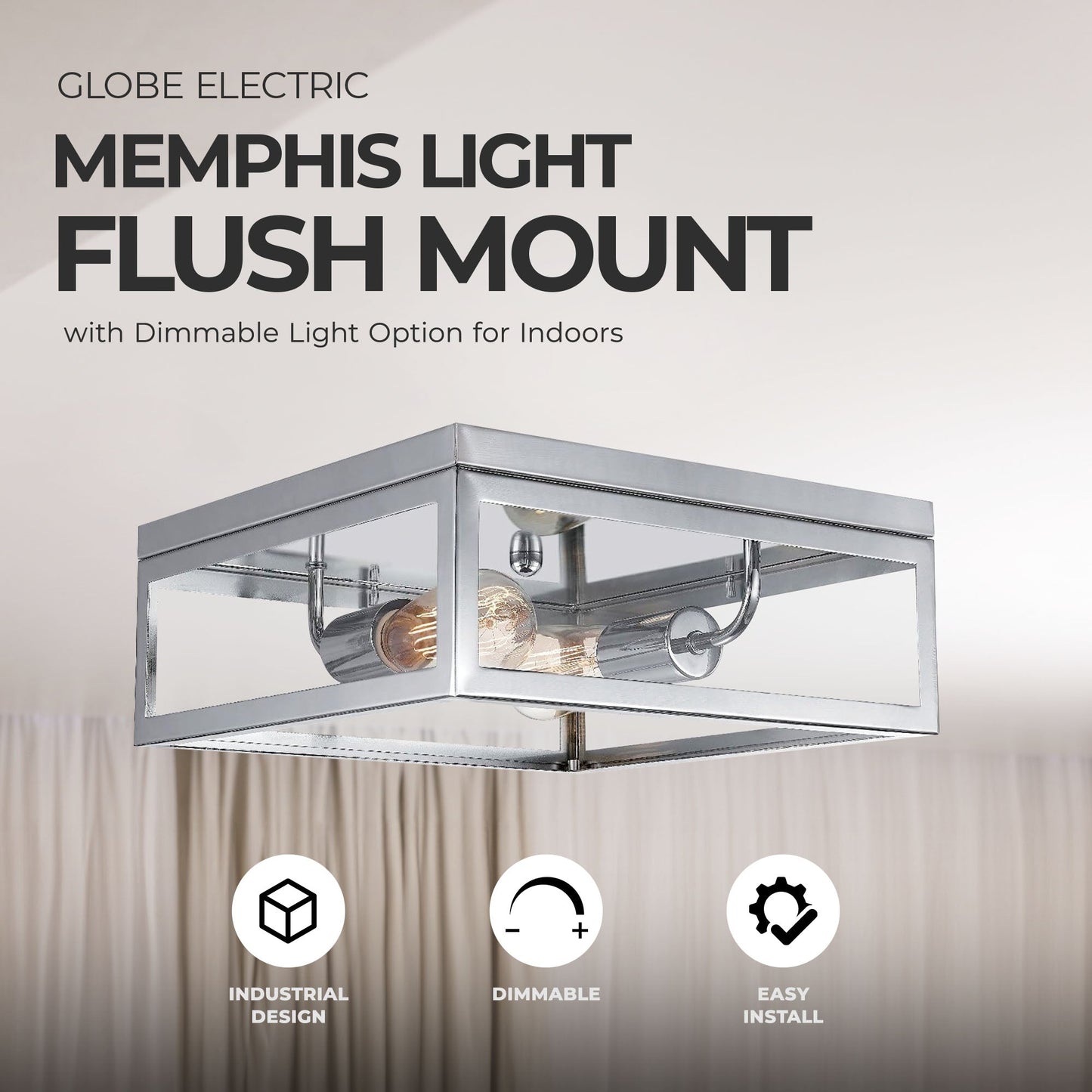 Globe Electric Memphis Light Flush Mount with Dimmable Light Option for Indoors